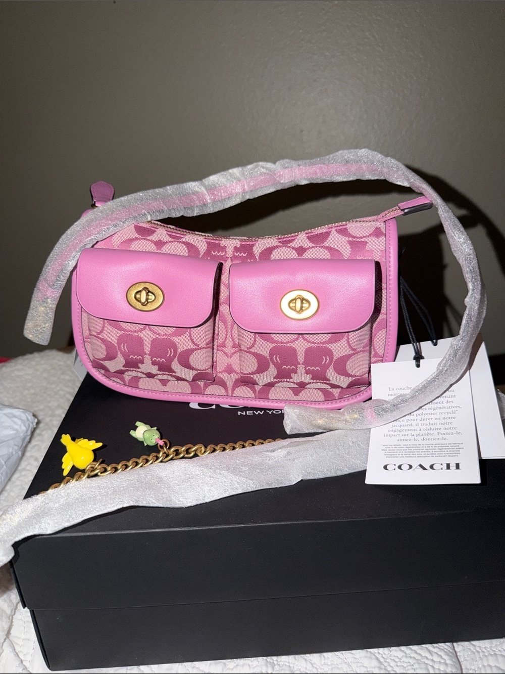 Coach x Braindead Pink Signature Canvas Shoulder Bag with Gold Hardware